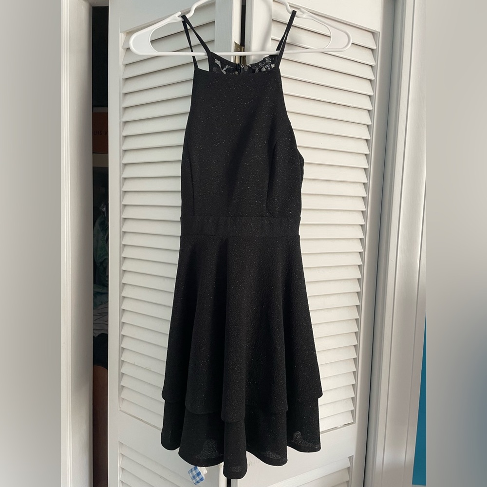 Francesca’s Black Sparkly Halter Dress